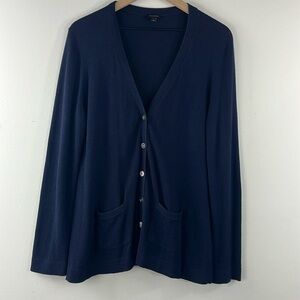 Talbots Navy Blue Cashmere Blend Button Up Longline Cardigan Sweater Size L